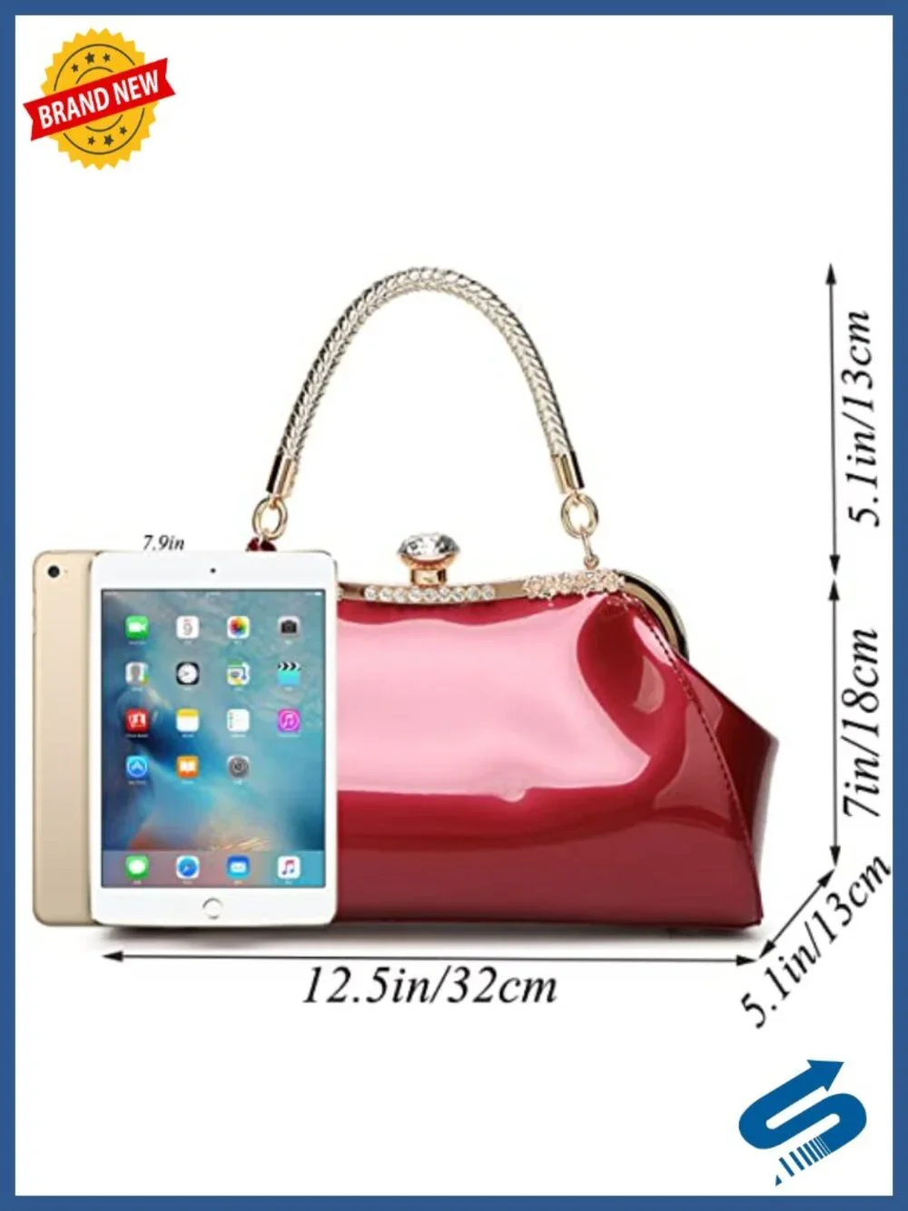 Glossy Patent Leather Top Handle Satchel Evening Shoulder Bag Tote Wedding